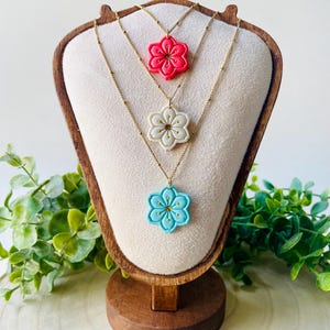 The CARRIE Polymer Clay Flower Pendant Necklace, Lightweight Handmade Jewelry,  Gold Detail
