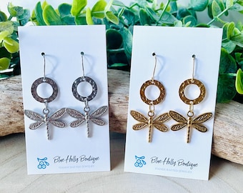 Pendientes de libélula, acero inoxidable dorado o plateado, joyería hipoalergénica