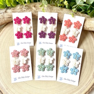 Daisy Tiered Polymer Clay Earrings, Drop Earrings, Handmade Earrings, Lightweight Earrings, Dangle Earrings, Flower Earrings, Daisy Earrings