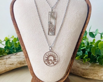 Tropical Ocean Necklace, Stainless Steel Necklace, Coastal Beach Jewelry