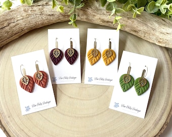 Herbst Blatt Polymer Clay Ohrringe, Gold oder Silber, handgemachter Herbst Schmuck