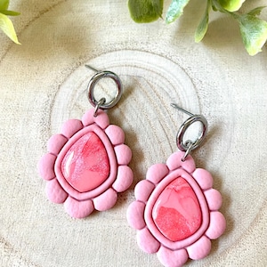 The ROSA Marble Polymer Clay Earrings, Pink Drop Earrings, Handmade Earrings, Lightweight Earrings, Pink Dangle Earrings, Unique Earrings