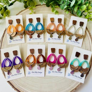 Walnut Wood and Resin Teardrop Earrings, Drop Earrings, Wood Earrings, Resin Earrings, Dangle Earrings, Unique Earrings, Statement Earrings