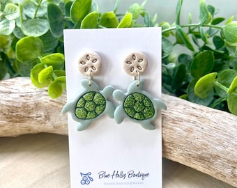 Pendientes colgantes de arcilla polimérica con forma de tortuga marina, pendientes tropicales para la playa, joyería ligera hecha a mano.