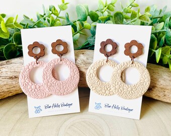 Daisy Polymer Clay Dangle Earrings, Handmade Lightweight Flower Jewelry