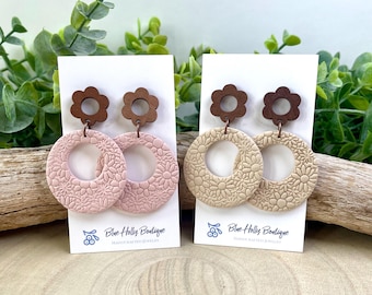 Daisy Polymer Clay Dangle Earrings, Handmade Lightweight Flower Jewelry