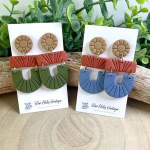 Boho Polymer Clay Dangle Earrings, Handmade Lightweight Rustic Jewelry