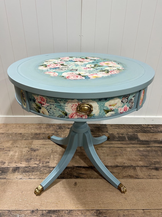 Painted Mongolian Drum Side Table Painted Mongolian Drum Side Table