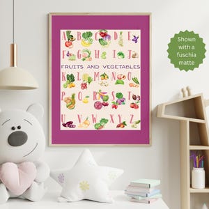 Fruits and Vegetables Colorful Wall Art for Kids | Alphabet Learning Digital Wall Art featuring Fruits and Veggies