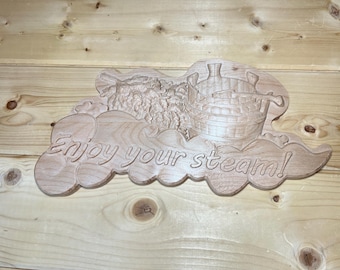 Enjoy Your Steam – Wooden Sauna Sign | Rustic Banya Wall Art, Cedar Carving