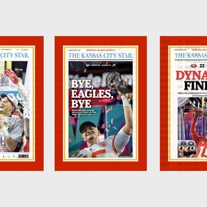 Set Of 3 - 13 in x 19 in Kansas City Chiefs Football Super Bowl Champions 2020, 2023 & 2024 Newspaper Cover Print Set Red and Yellow Matte