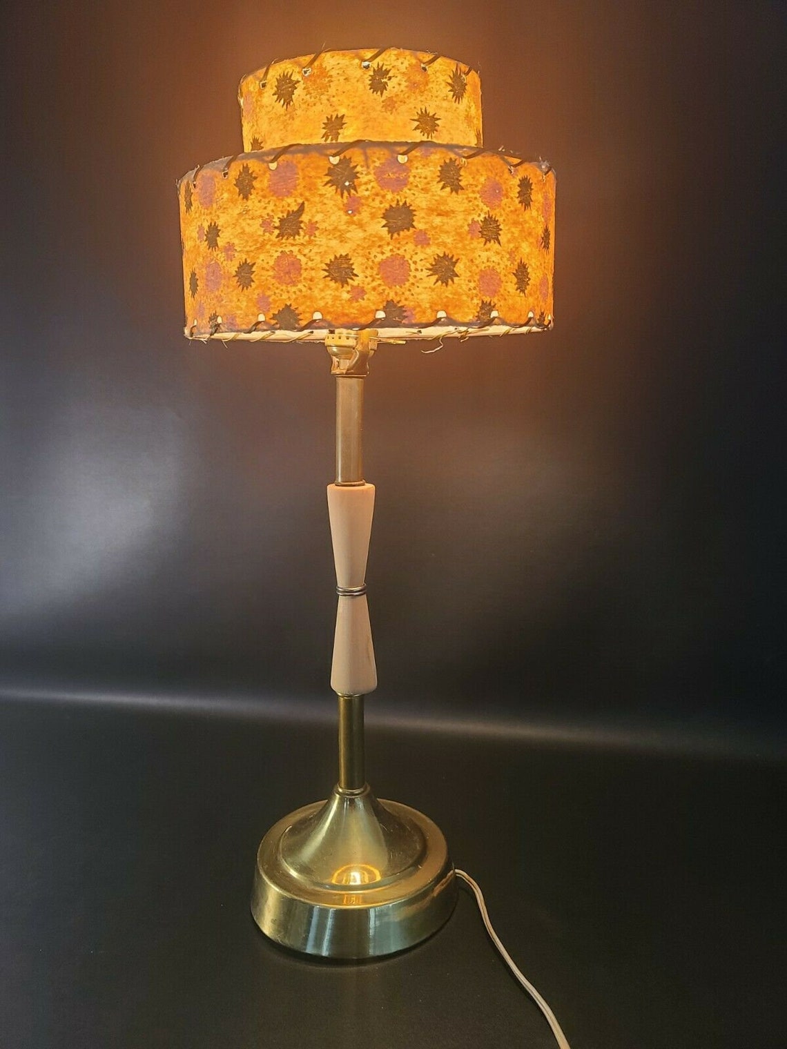 Mcm Table Lamp With Beautiful 2 Tier 50's Round Fiberglass Etsy