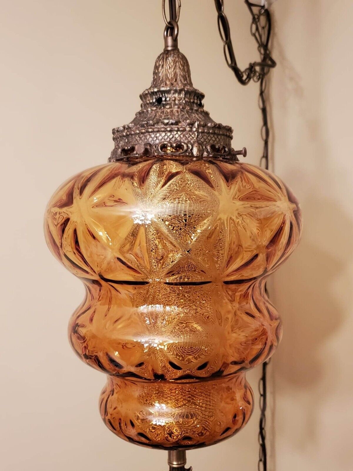 Vintage amber glass store hanging lamp