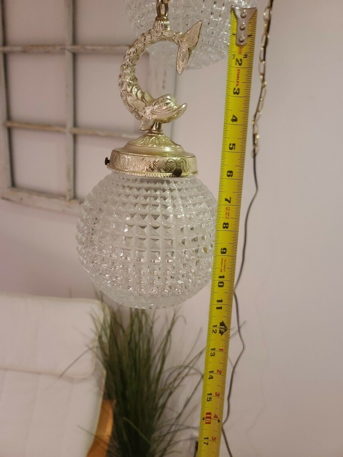 Vtg double swag hanging light clear glass globe mid century Etsy