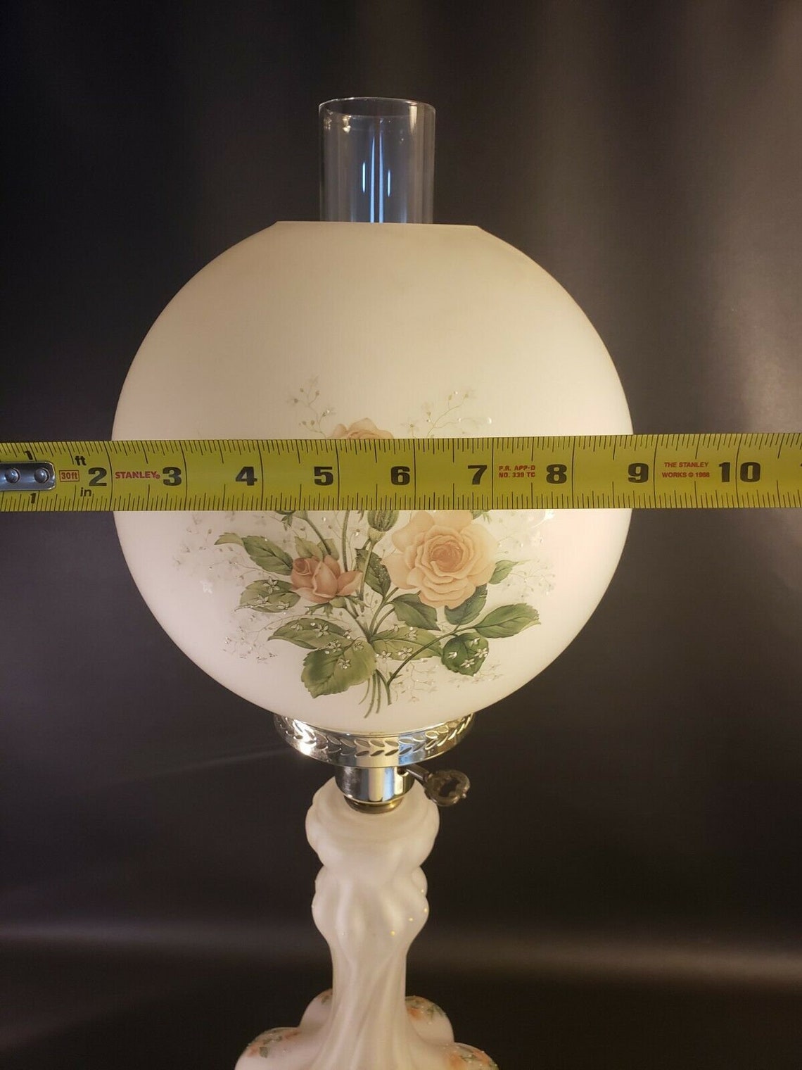Vintage Frosted Glass Table Lamp Globe Chimney Rose Pattern Etsy