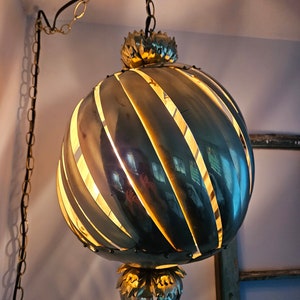 Vintage Brass Swag Lamp Mid Century Hanging Gold Light Pendant Hollywood Regency Glam Rewired Cleaned