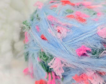 Knitting Yarn, &quot;Blossoming Blue Dream&quot; Art Yarn, Soft Hand-Blended Fiber, Ideal for Knitting, Crochet, and Artistic Projects, Soft Yarn