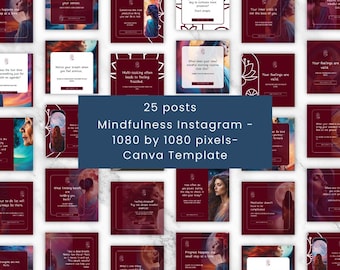 Plantillas de publicaciones de Instagram sobre mindfulness: contenido de Canva sobre bienestar y autocuidado (descarga digital)