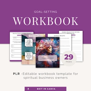 Goal-Setting for Spiritual Business Owners Canva Template – 29-Page PLR with Prompts, Exercises & Affirmations - Editable Pages in Canva