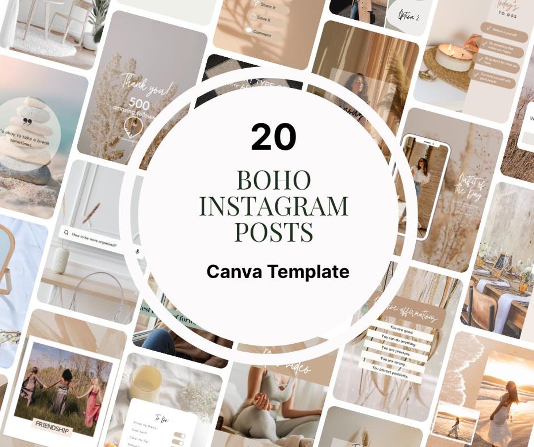 Boho Instagram Post Templates Canva – 20 Editable Social Media Posts ...