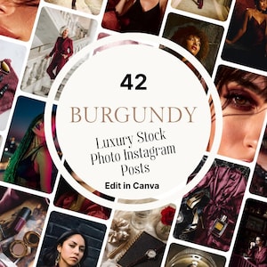 Burgundy Luxury Stock Photos: Elegant Branding Images (Canva Template, Digital Download)