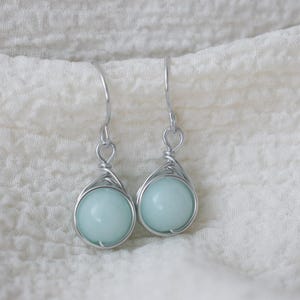 Dainty Angelite Gemstone Earrings – Minimalist Crystal Drop Earrings – Handmade Wire Wrapped Earrings – Lightweight Gift for Her