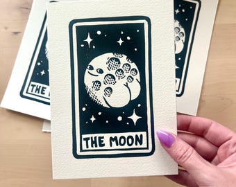 5"x7" Handmade Tarot Card Linocut Print — The Moon