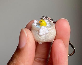 Rubber Ducky in Bathtub Tiny Keychain | Handmade | Polymer Clay | MADE TO ORDER