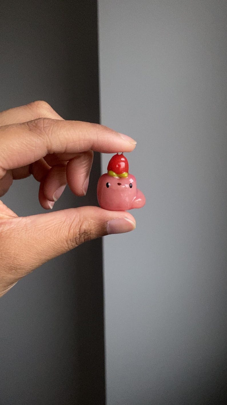 Jelly Cat Keychain - Strawberry, Grape, Orange, Blueberry | Handmade | Polymer Clay | READY TO SHIP Strawberry (Pink)