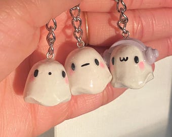 Cute Ghosts (Awkward Ghost, Ghost w/ Headphones) Keychain | Handmade | Polymer Clay | MADE TO ORDER