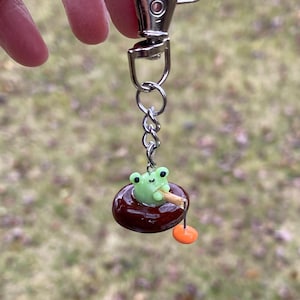 CLEARANCE | Cute Glow in the Dark Frog Fishing on a Boat Keychain | Handmade | Polymer Clay