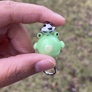 CLEARANCE | Cute Glow in the Dark Frog Wearing (Cow Print) Cowboy Hat Keychain | Handmade | Polymer Clay