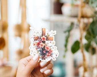 Sticker croix florale, Sticker croix, Sticker floral, Sticker biblique, Sticker foi, Sticker bouteille d'eau, Sticker pour ordinateur portable, Sticker pour ordinateur portable
