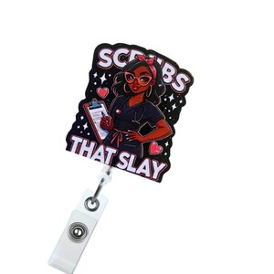 Scrubs that Slay Acrylic Retractable Reel Badge| Stylish Nurse ID Holder| Cool Badge Holder| Trendy Healthcare Professional ID Holder| Gifts