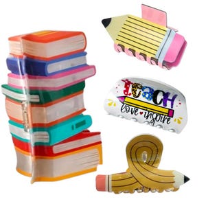 Pencil Y2K Hair Claw, Bookworm Hair Clip, Colorful Stack of Book Hair Claw, Vibrant Color Stack of Books Hair Clip, Gifts for Teachers