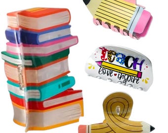 Pencil Y2K Hair Claw, Bookworm Hair Clip, Colorful Stack of Book Hair Claw, Vibrant Color Stack of Books Hair Clip, Gifts for Teachers