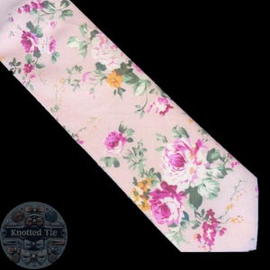 Artisan Dusty Pink Floral Cotton Neckwear: Tie and Pocket Square
