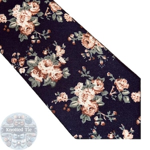 Artisan Dark Blue Floral Cotton Neckwear: Tie and Pocket Square