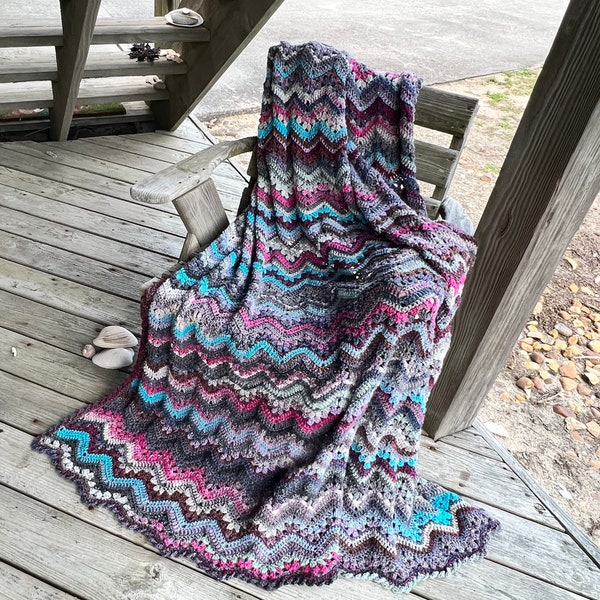 6-Day Beach House Blanket Crochet Pattern by Betty McKnit featuring Noro Yarn