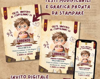 Zaproszenie na urodziny dziecka Little Wizards School of Magic, edytowalne, szablon do druku, cyfrowe zaproszenie Instant Download