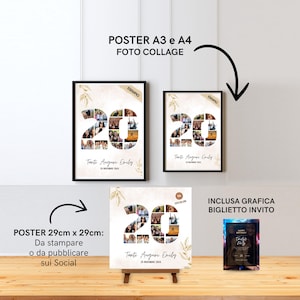 Print voor 20e verjaardag: digitale collages voor foto's en deelnamekaarten. Vierkante weggeefactie voor sociale post.