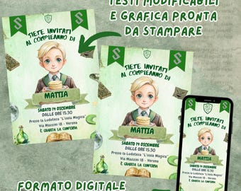 Zaproszenie na urodziny dziecka Little Wizards School of Magic, edytowalne, szablon do druku, cyfrowe zaproszenie Instant Download