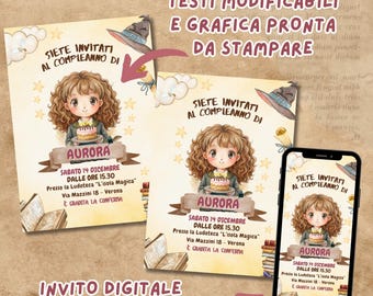 Zaproszenie na urodziny dziecka Little Wizards School of Magic, edytowalne, szablon do druku, cyfrowe zaproszenie Instant Download