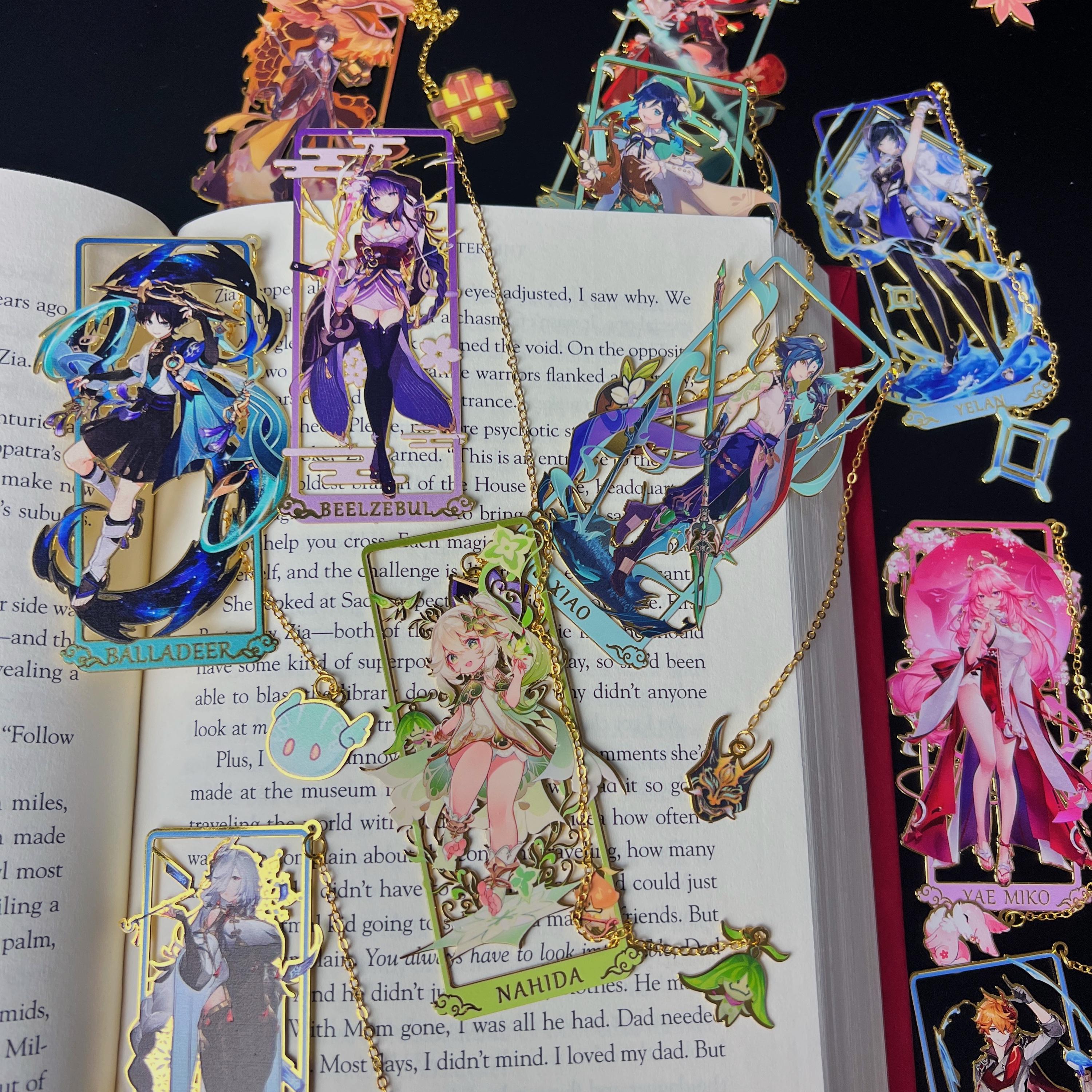 Genshin Impact Metal Bookmarks, Genshin Impact bookmarks, Genshin gold metal bookmarks of itto, xiao, kazuha, furina, scaramouche, raiden