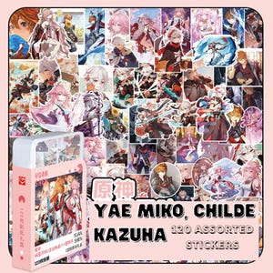 Paquete de pegatinas de Genshin Impact Yae Miko, Child y Kazuha, pegatinas de personajes de Genshin Impact Mix, lindas pegatinas impermeables para computadora portátil, cuaderno