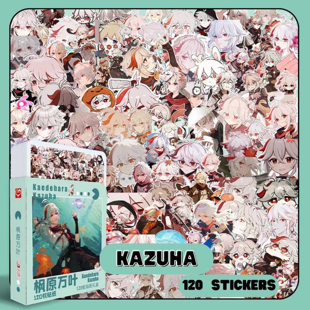 Genshin impact Kazuha sticker pack, 120 genshin impact Kazuha stickers, cute waterproof sticker for laptop, notebook, waterbottle, genshin