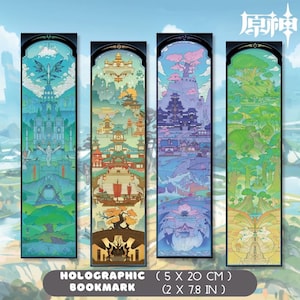 Genshin impression Lesezeichen, Weltkarte Lesezeichen von Mondstadt, Liyue, Inazuma, Sumera, Genshin Prints, Genshin Abziehbild