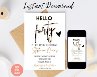 Gold 40th Birthday Invitation Template: Minimalist Digital Invite (Instant Download)