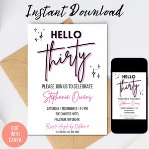 30th Birthday Invitation for Women for Her Invitation Template Digital Invite Pink Invitation Birthday Dinner INSTANT DOWNLOAD