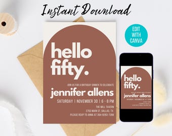 Boho Milestone Birthday Invitation: Terracotta Arch, Editable Template (Digital Download)
